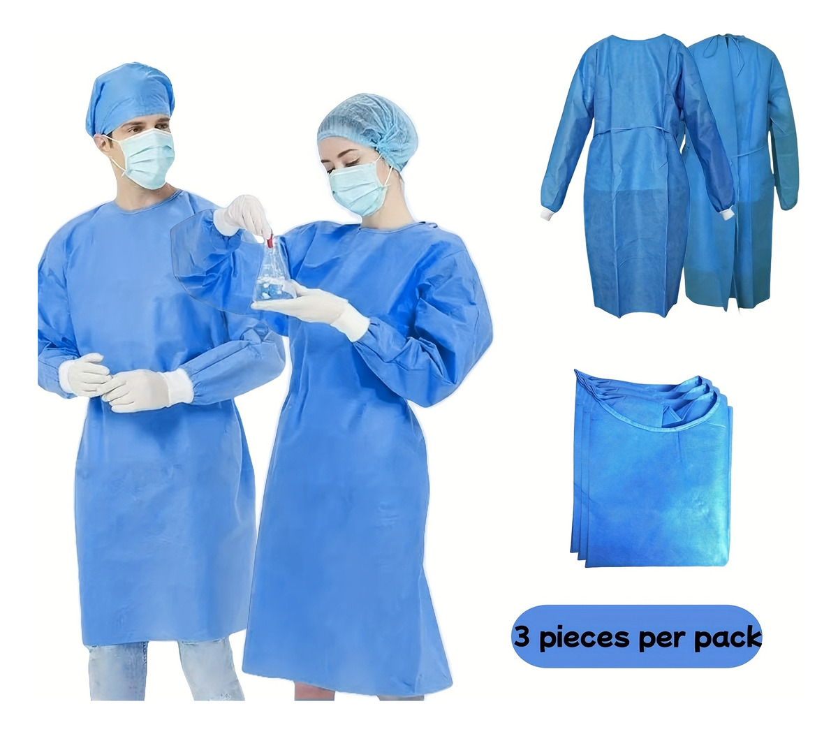 3pcs 45gsm SMS Three-Layer Com - Medical Lab Gown ulasan dan harga